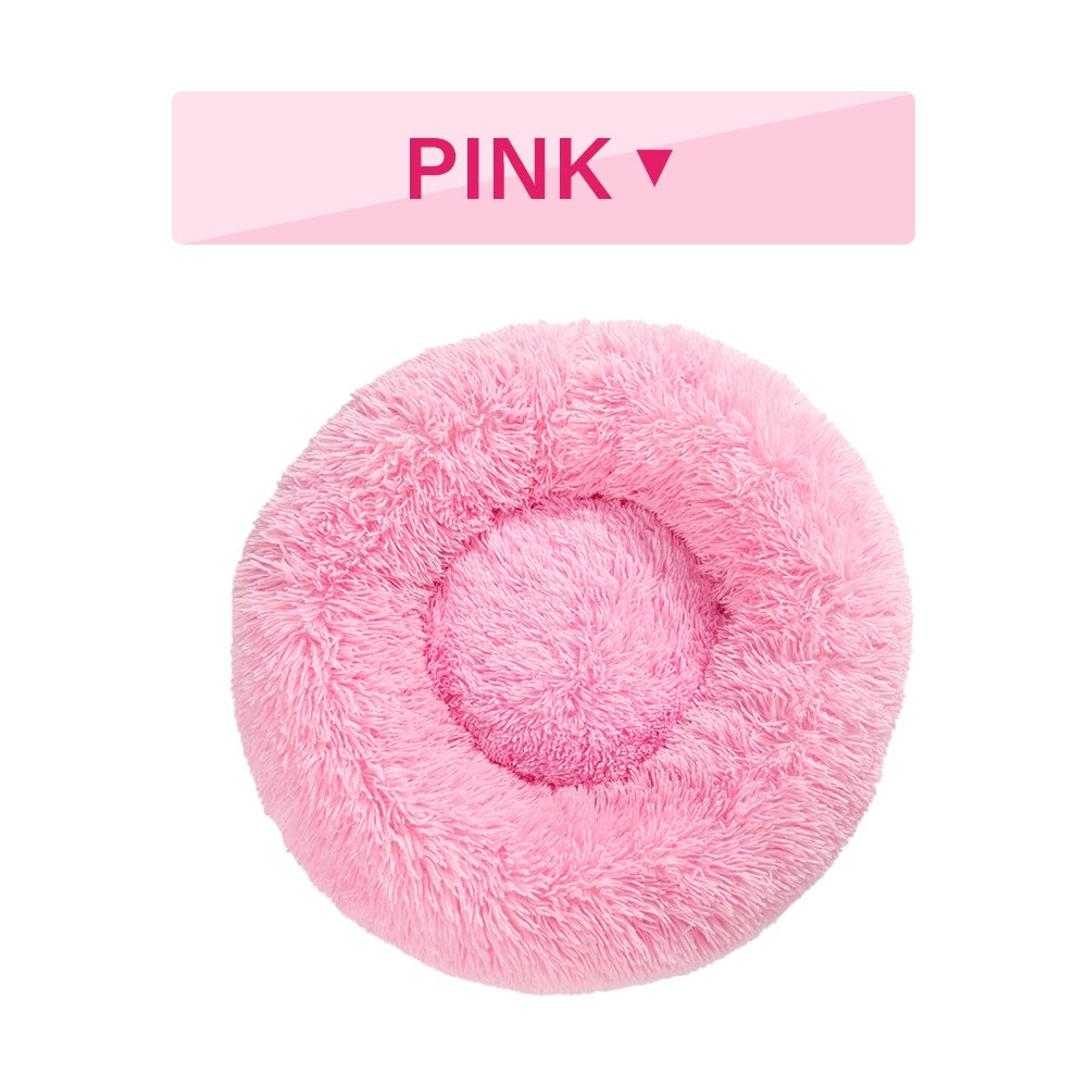 Fluffy Donut Dog Bed Warm Soft Long Plush Pet Cushion