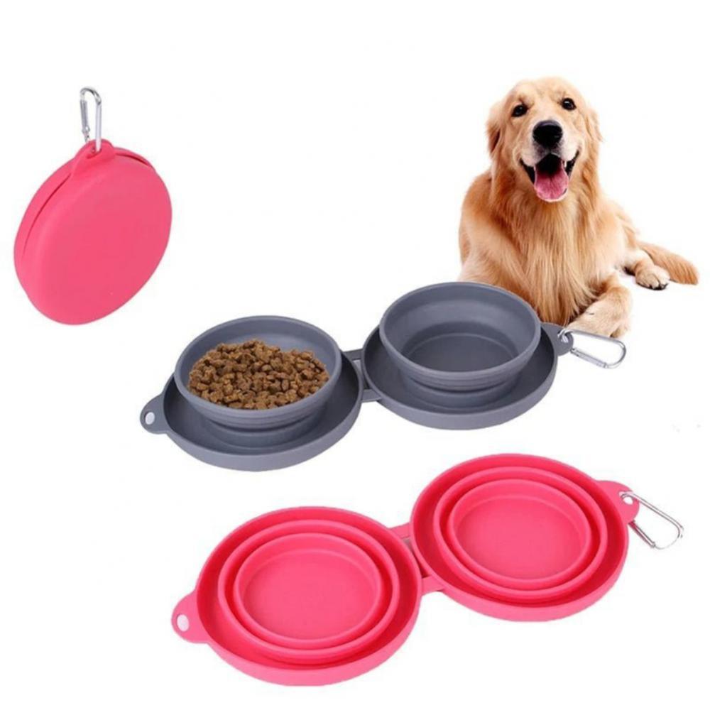 Rubber Foldable Double Bowl for Dog or Cat feeding