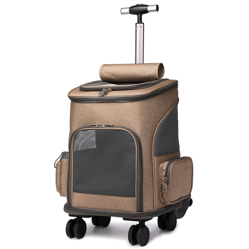 Portable Folding Trolley Pet Backpack Traveling Cat Backpack With Universal Wheel Trolley
