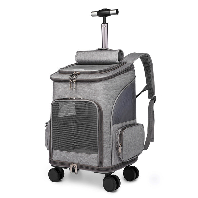 Portable Folding Trolley Pet Backpack Traveling Cat Backpack With Universal Wheel Trolley