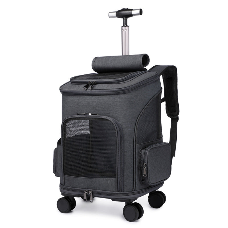 Portable Folding Trolley Pet Backpack Traveling Cat Backpack With Universal Wheel Trolley