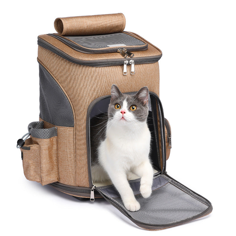 Portable Folding Trolley Pet Backpack Traveling Cat Backpack With Universal Wheel Trolley