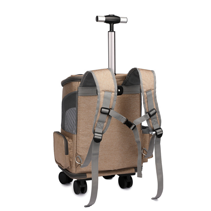 Portable Folding Trolley Pet Backpack Traveling Cat Backpack With Universal Wheel Trolley
