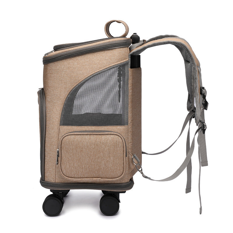 Portable Folding Trolley Pet Backpack Traveling Cat Backpack With Universal Wheel Trolley