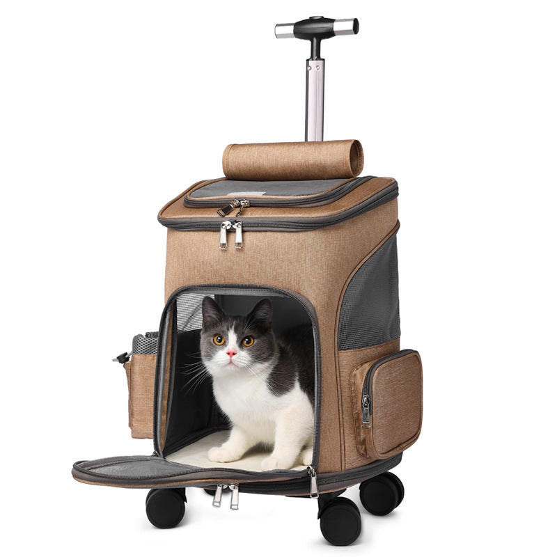Portable Folding Trolley Pet Backpack Traveling Cat Backpack With Universal Wheel Trolley