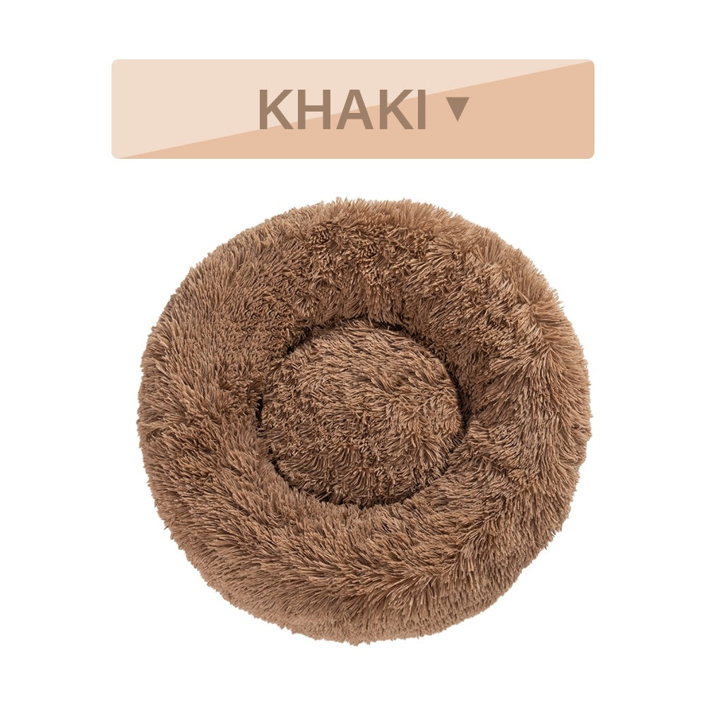 Fluffy Donut Dog Bed Warm Soft Long Plush Pet Cushion