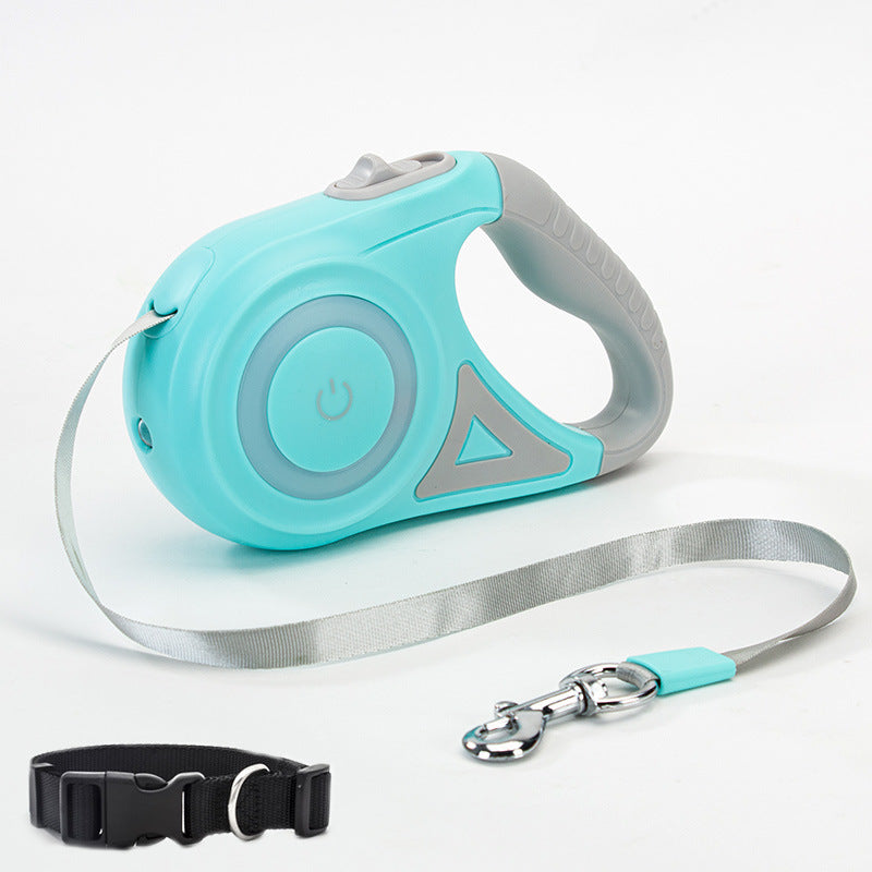 Dog Retractable Leash Collar with Spotlight Automatic Traction Rope