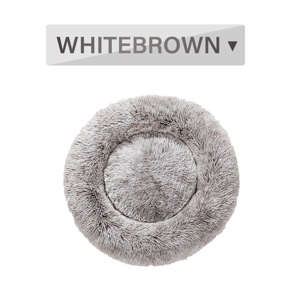 Fluffy Donut Dog Bed Warm Soft Long Plush Pet Cushion