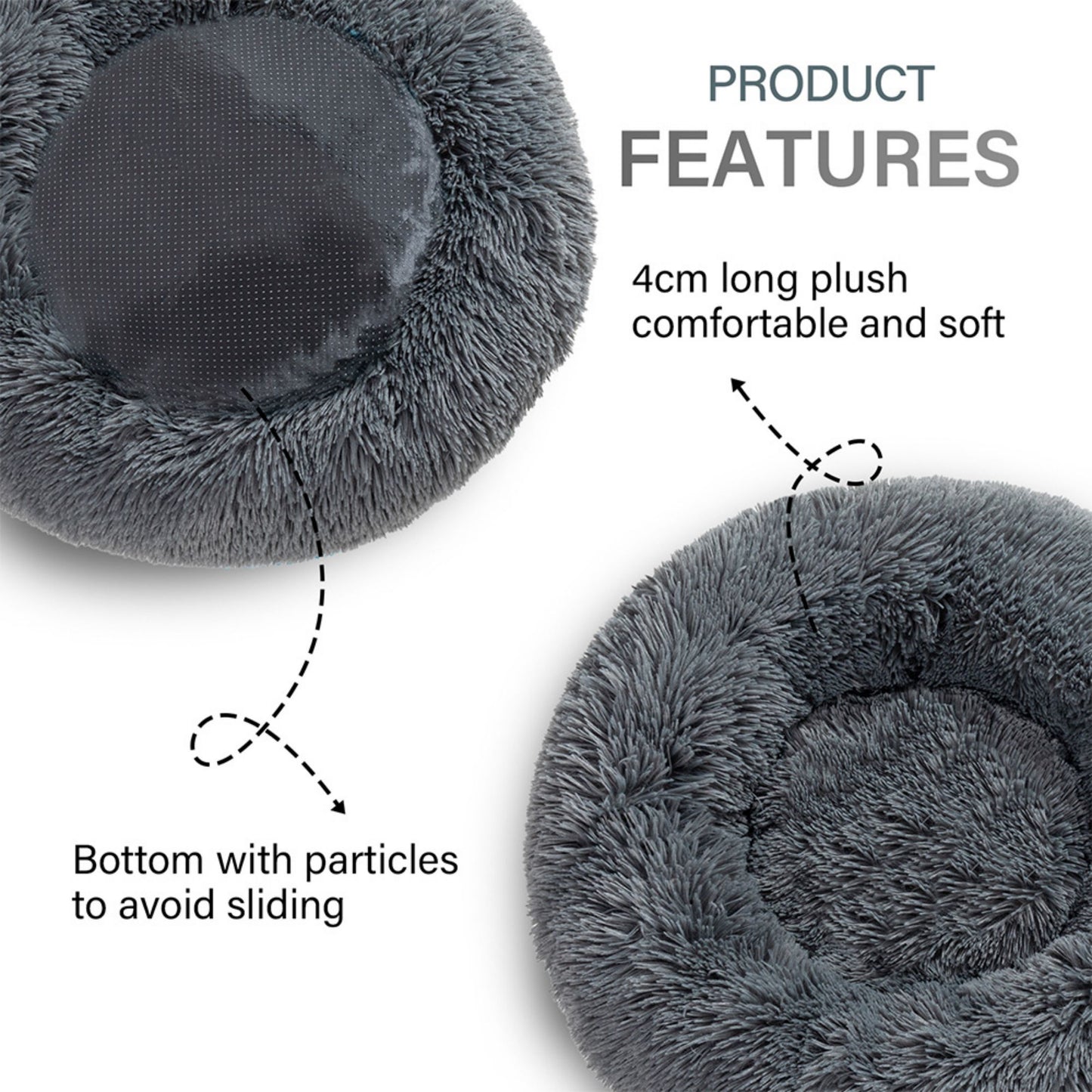 Fluffy Donut Dog Bed Warm Soft Long Plush Pet Cushion