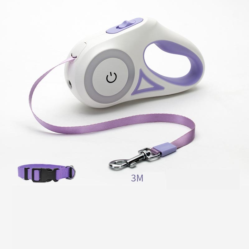 Dog Retractable Leash Collar with Spotlight Automatic Traction Rope