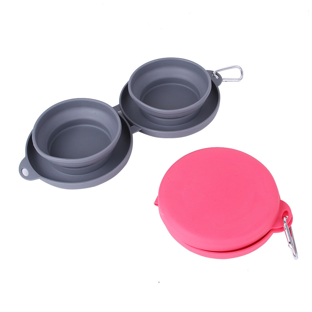 Rubber Foldable Double Bowl for Dog or Cat feeding