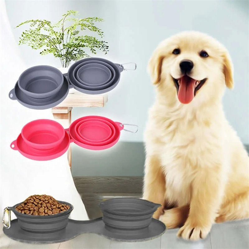Rubber Foldable Double Bowl for Dog or Cat feeding