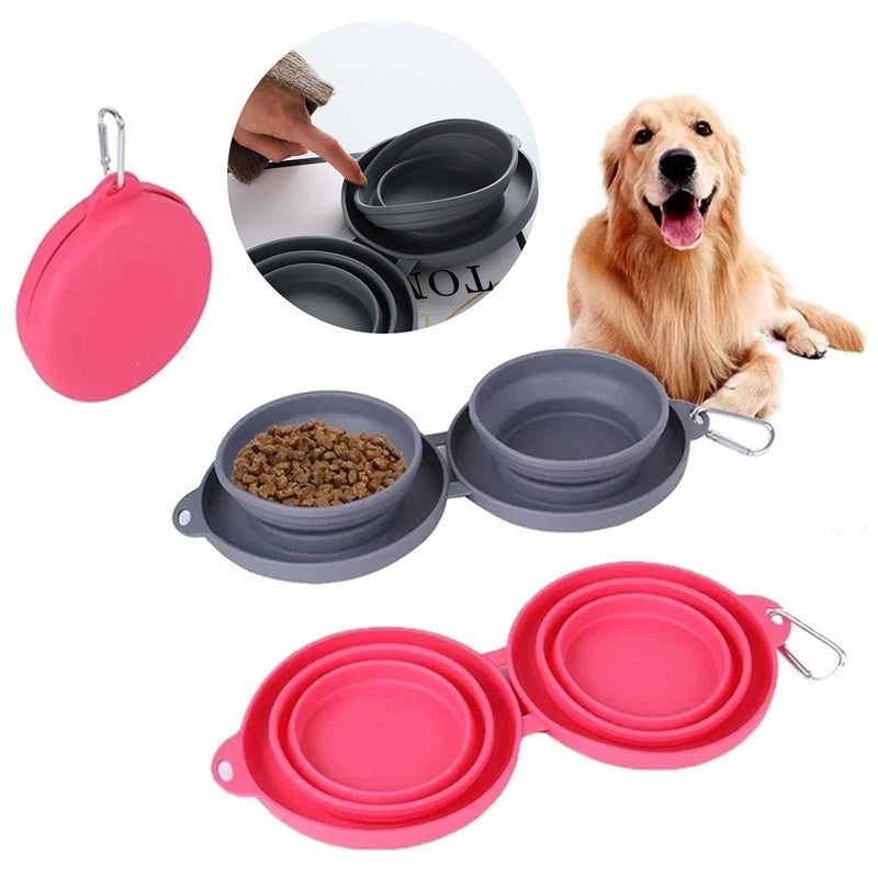 Rubber Foldable Double Bowl for Dog or Cat feeding