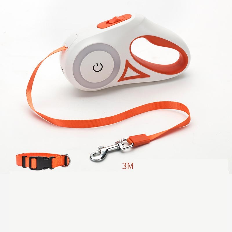 Dog Retractable Leash Collar with Spotlight Automatic Traction Rope