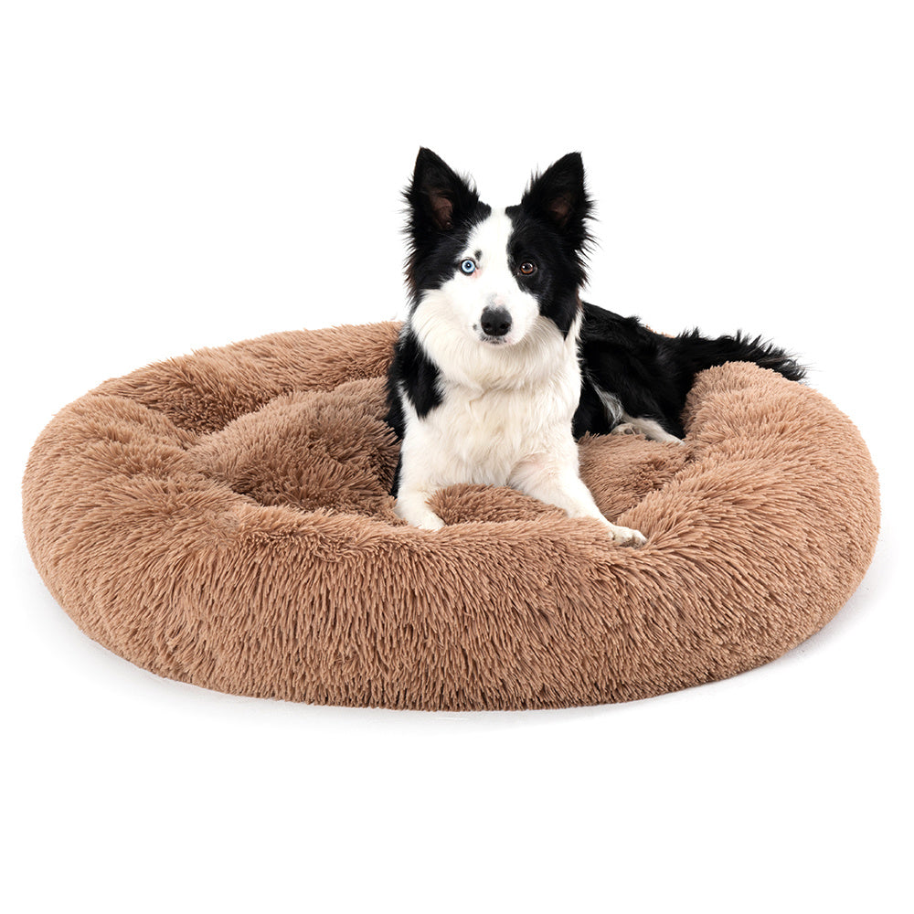 Fluffy Donut Dog Bed Warm Soft Long Plush Pet Cushion