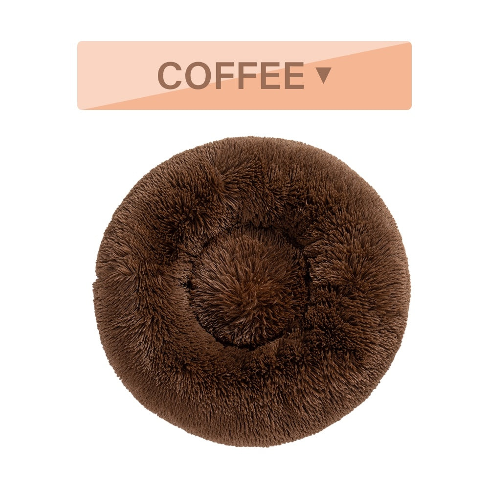 Fluffy Donut Dog Bed Warm Soft Long Plush Pet Cushion