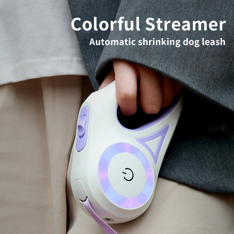 Dog Retractable Leash Collar with Spotlight Automatic Traction Rope
