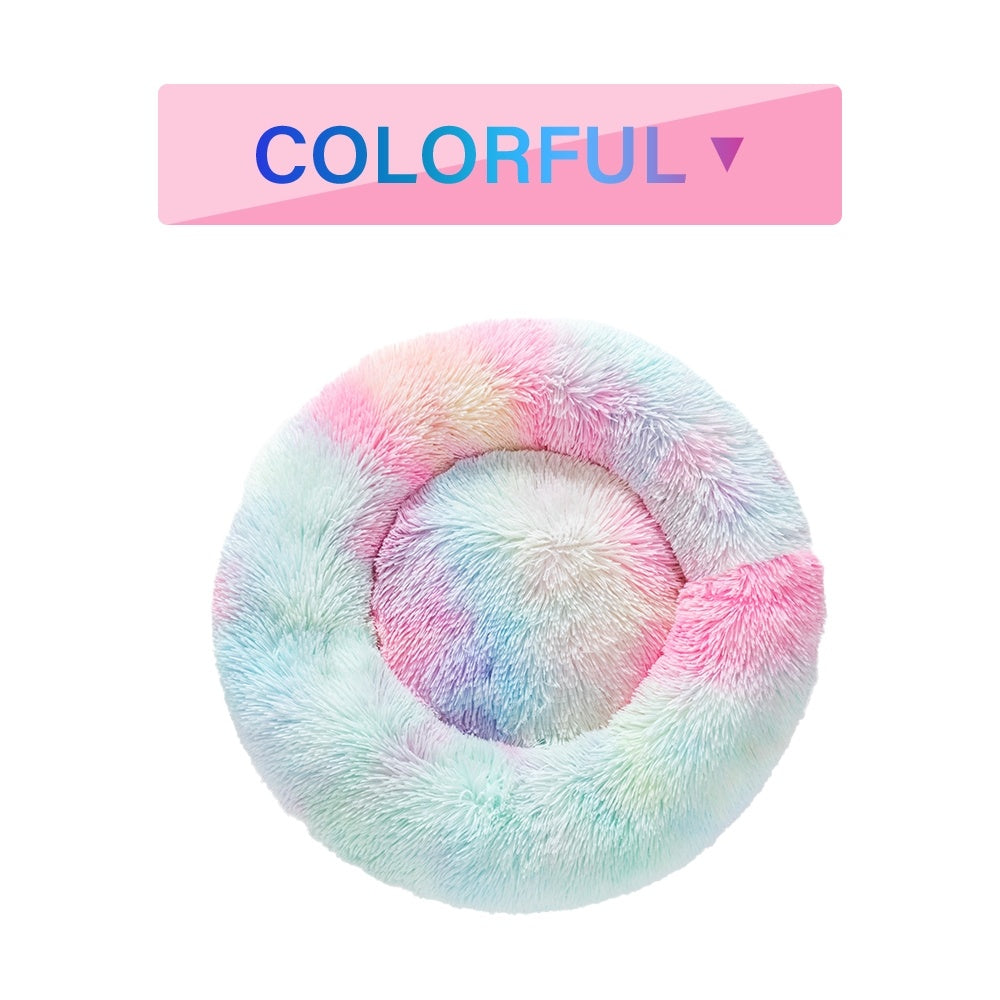 Fluffy Donut Dog Bed Warm Soft Long Plush Pet Cushion