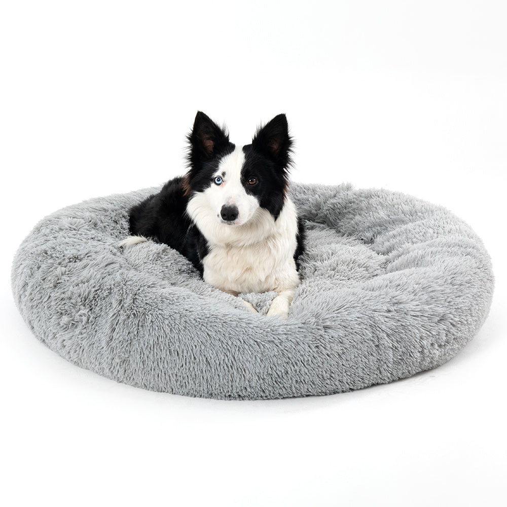 Fluffy Donut Dog Bed Warm Soft Long Plush Pet Cushion