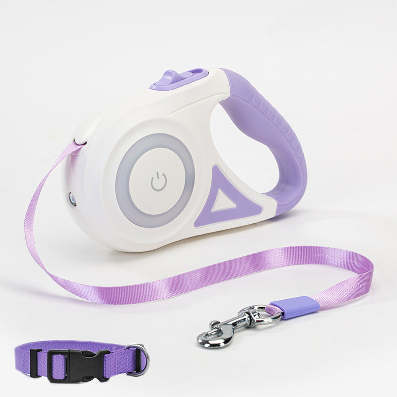 Dog Retractable Leash Collar with Spotlight Automatic Traction Rope
