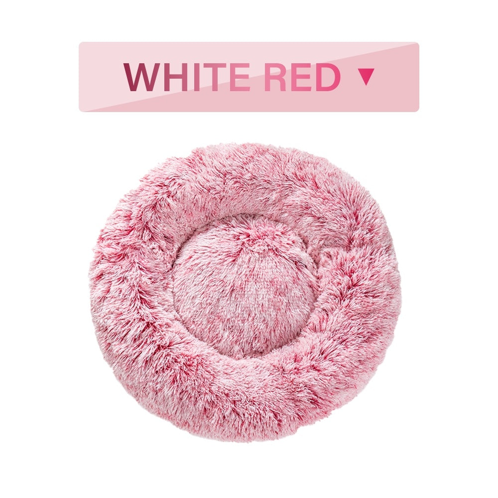 Fluffy Donut Dog Bed Warm Soft Long Plush Pet Cushion
