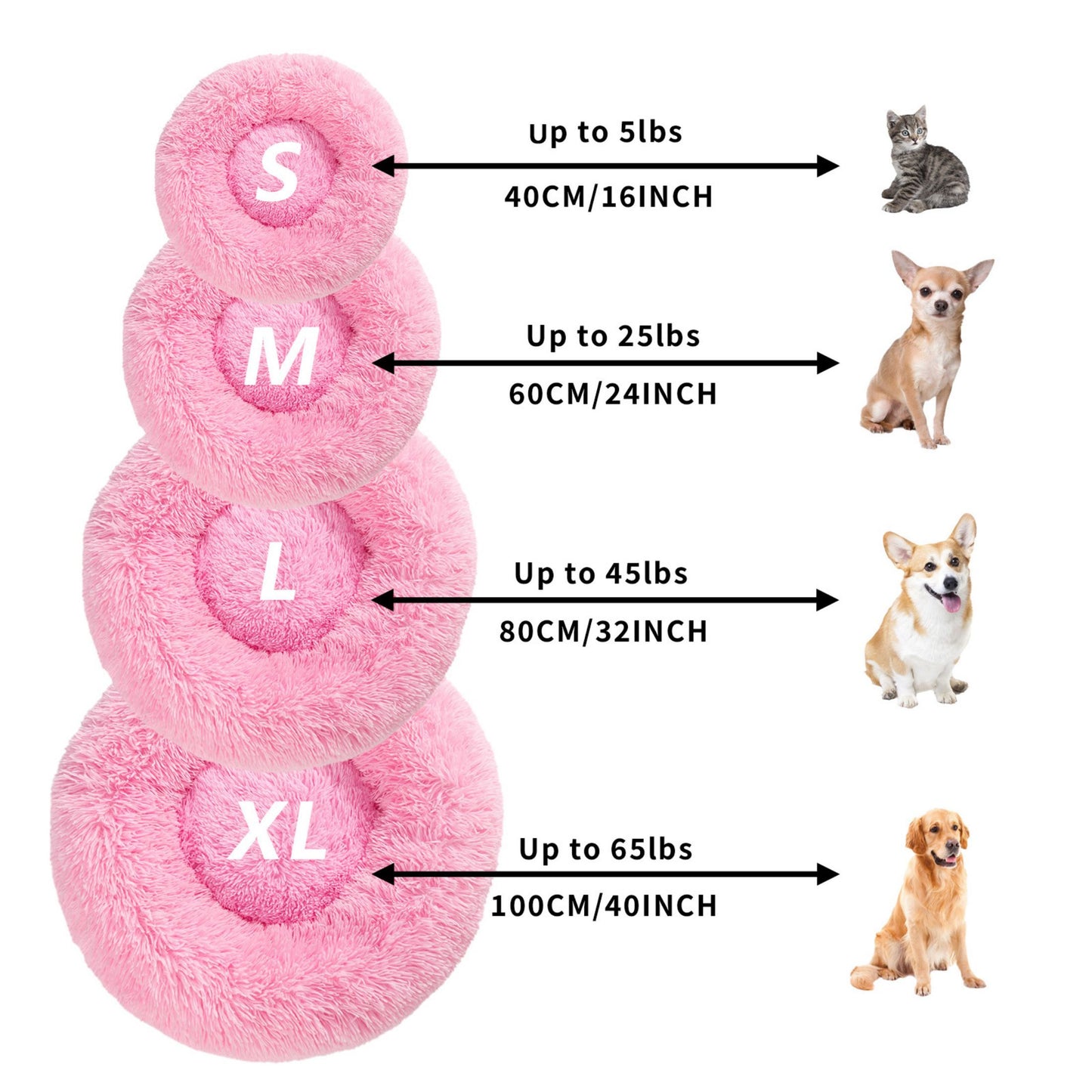 Fluffy Donut Dog Bed Warm Soft Long Plush Pet Cushion