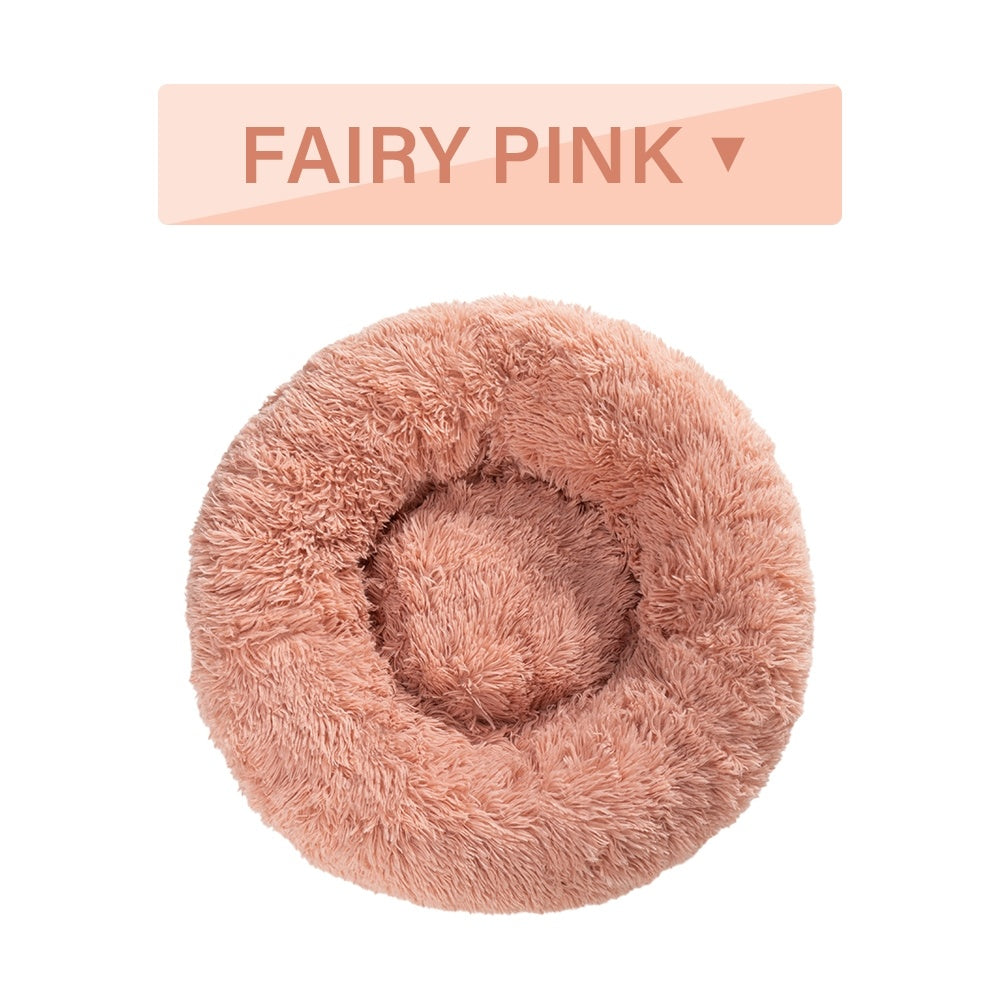 Fluffy Donut Dog Bed Warm Soft Long Plush Pet Cushion