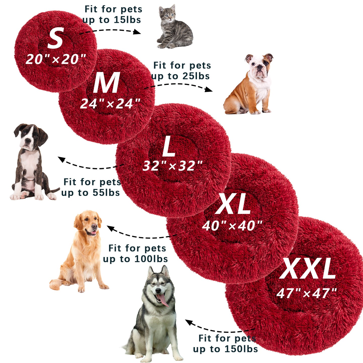 Fluffy Donut Dog Bed Warm Soft Long Plush Pet Cushion