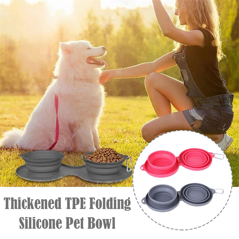 Rubber Foldable Double Bowl for Dog or Cat feeding