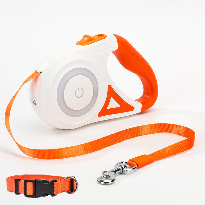 Dog Retractable Leash Collar with Spotlight Automatic Traction Rope