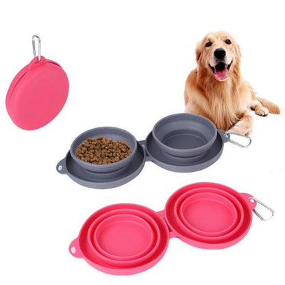 Rubber Foldable Double Bowl for Dog or Cat feeding