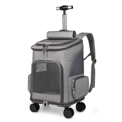 Portable Folding Trolley Pet Backpack Traveling Cat Backpack With Universal Wheel Trolley