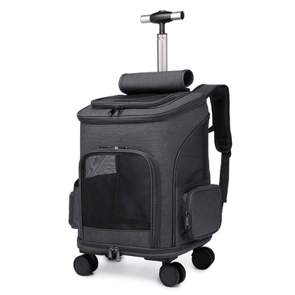 Portable Folding Trolley Pet Backpack Traveling Cat Backpack With Universal Wheel Trolley