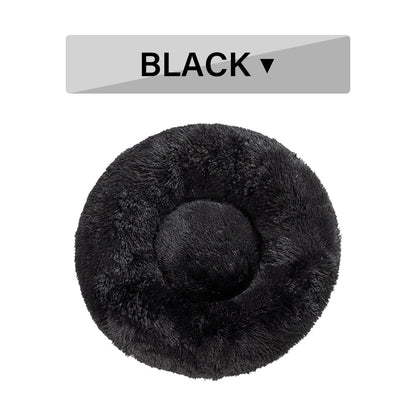 Fluffy Donut Dog Bed Warm Soft Long Plush Pet Cushion
