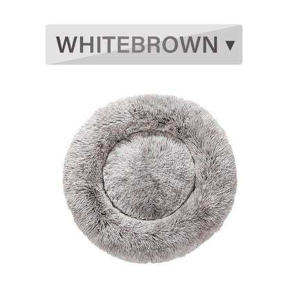 Fluffy Donut Dog Bed Warm Soft Long Plush Pet Cushion
