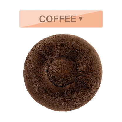 Fluffy Donut Dog Bed Warm Soft Long Plush Pet Cushion