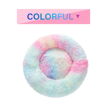 Fluffy Donut Dog Bed Warm Soft Long Plush Pet Cushion