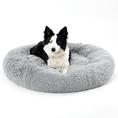 Fluffy Donut Dog Bed Warm Soft Long Plush Pet Cushion
