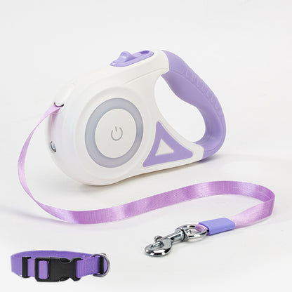 Dog Retractable Leash Collar with Spotlight Automatic Traction Rope