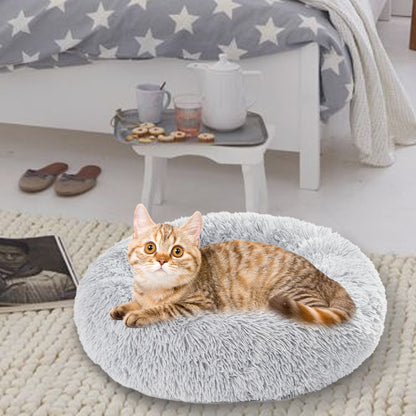 Fluffy Donut Dog Bed Warm Soft Long Plush Pet Cushion