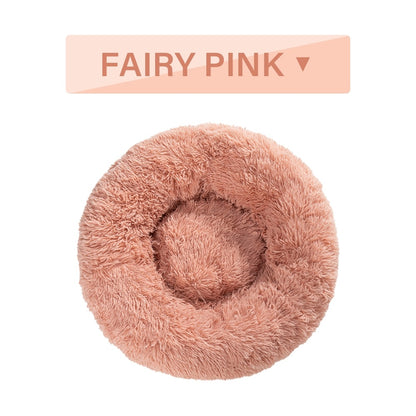 Fluffy Donut Dog Bed Warm Soft Long Plush Pet Cushion