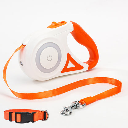 Dog Retractable Leash Collar with Spotlight Automatic Traction Rope